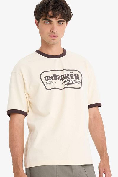 DeFacto 100% Cotton Boxy Fit Crew Neck Printed Short Sleeve T-Shirt F4446Ax25Sm
