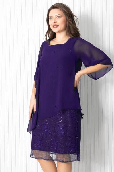 SUBU TASARIM Βραδινό φόρεμα με πέρλες σιφόν μωβ FHM908