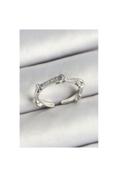 Skygo Silver Color Adjustable Women's Ring with Brass Knot Figure Zircon Stone - Tj-Byk3777