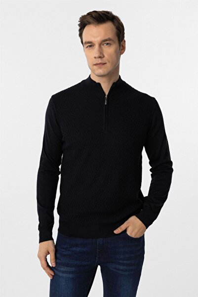 SÜVARİ Süvari Rahat Kalıp Fermuarlı Armür Desenli Bej Triko