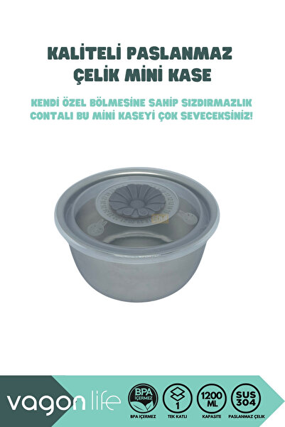 Vagonlife Bento 1200ml Lunchbox New Collection Single Layer 4 Compartments and Steel Sefer Bowl Food Box