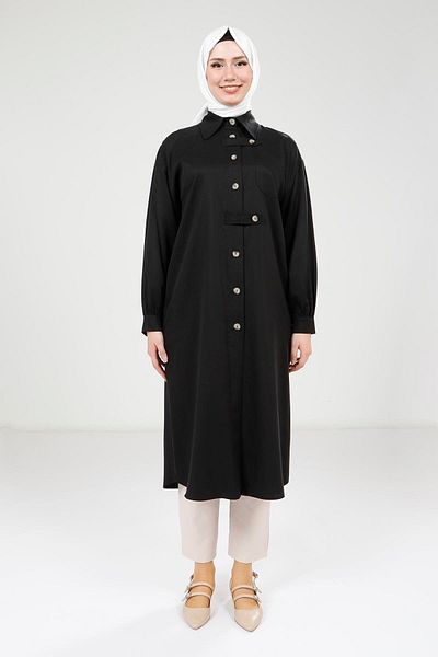 Beyza Buttoned Black Wear and Go 9231