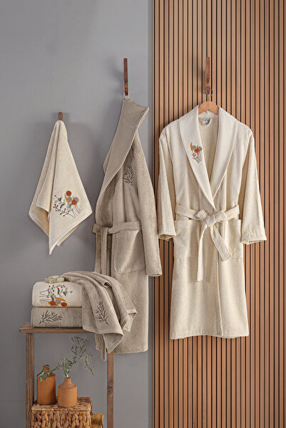 MARİBOR Sima - Nakışlı Aile Bambu Bornoz Serisi - 6 Parça