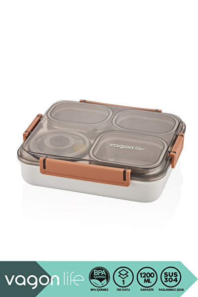 Vagonlife Bento 1200ml Lunchbox New Collection Single Layer 4 Compartments and Steel Sefer Bowl Food Box