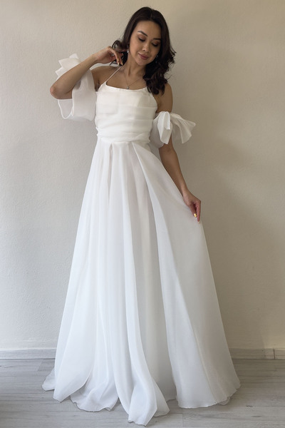 zks grup tekstil Γυναικείο Μπροστινό Φόρεμα Βραδινό Φόρεμα Οργάντζα με λαιμόκοψη με λαιμόκοψη με λαιμόκοψη με λεπτομέρεια Bebe Blue, Water Green, White