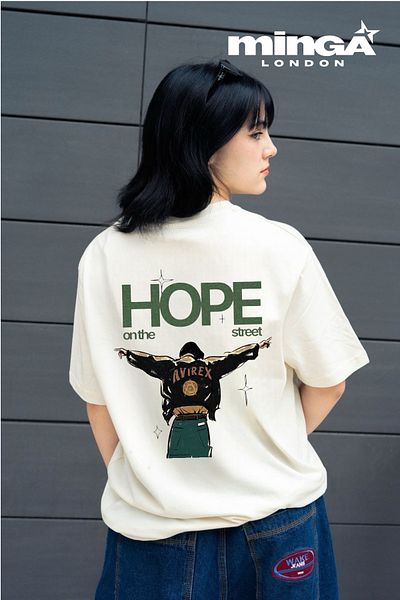 Minga London Μπλουζάκι BTS Hope με στάμπα μπεζ oversize - Minga London