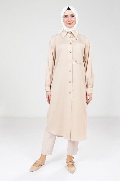 Beyza Buttoned Beige Wear and Go 9231