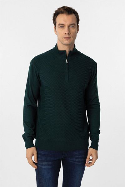 SÜVARİ Regular Patterned Zippered Stand Collar Wool Acrylic Knitwear