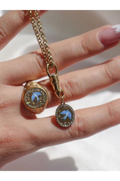 Reorah Collection Vintage Blue Mockingbird Steel Ring