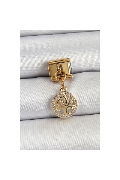 Skygo 316L Steel Dangle Zircon Stone Tree of Life Model Gold Color Nomination Charm - Tj-Bc1422