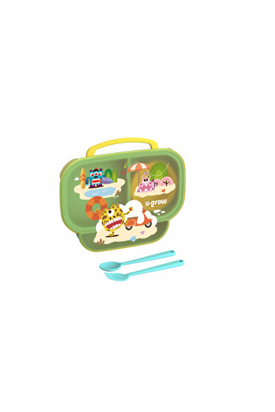 U-Grow Πιάτο με χωρίσματα με καπάκι και κουτάλι και πιρούνι, U-Grow A-1420BL