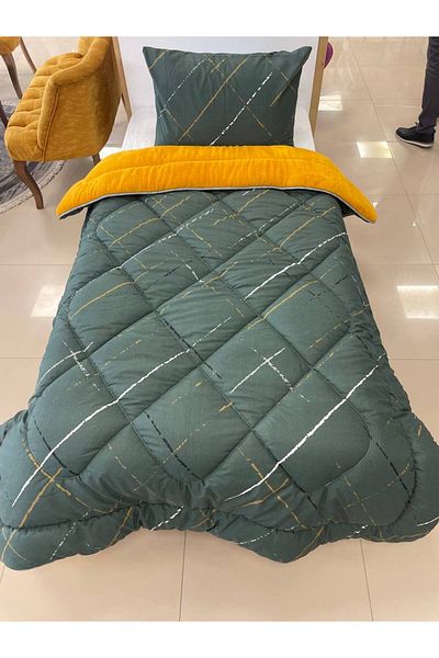 Sudemhome Single Double Sided Luxury Welsoft Elite Quilt Soft Fleece Quilt Pillow Case Reflection Mustard