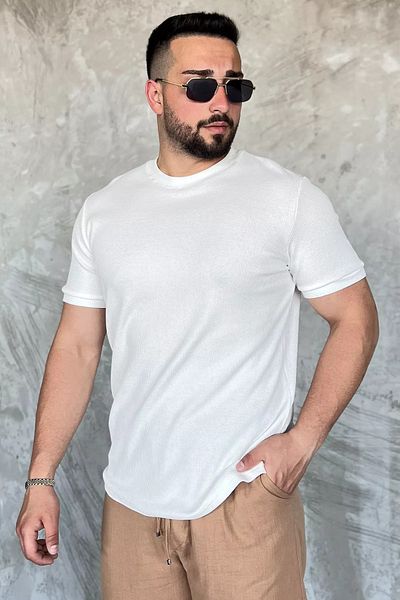 MİSHAR İTALİA Ανδρικό T-Shirt Cream Crew Neck με αυτοσχεδιασμό