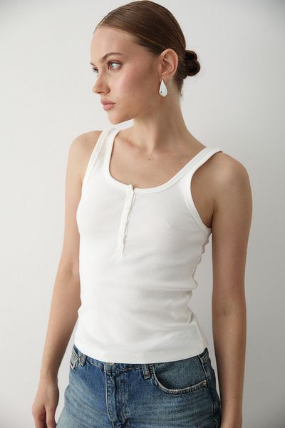 Laluvia Light Ecru Front Buttoned Undershirt - 251001