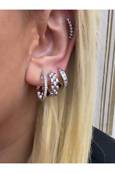 Hicrans Takı İNCİ DETAYLI HALKA MODEL ÜÇLÜ SET ÇELİK KÜPE