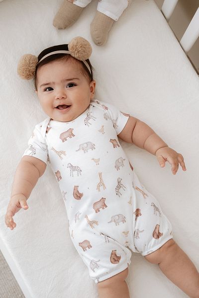 Tuğba Kuğu Short Sleeve Shorts Summer Jumpsuit - Pureline Series - Cute Animals