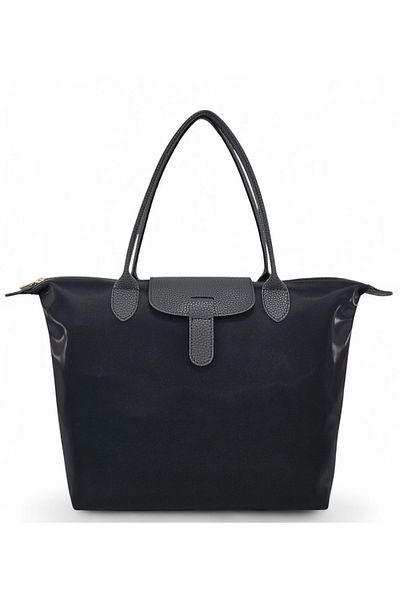 Evident Black Satin Soft Textured Lightweight Tote Women's Shoulder Bag