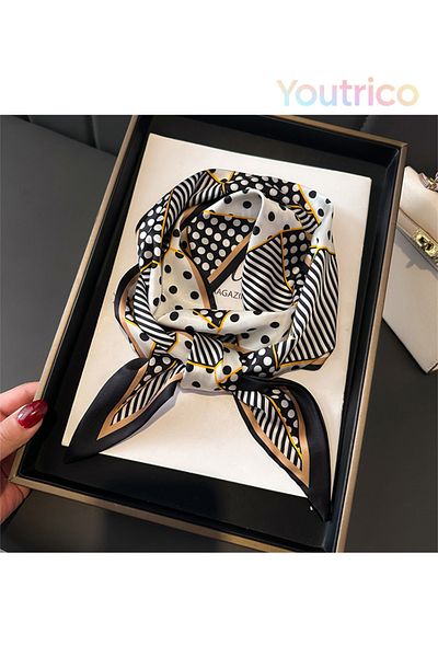 Youtrico Long silk scarves,Headbands,Color blocks, polka dots,147cm