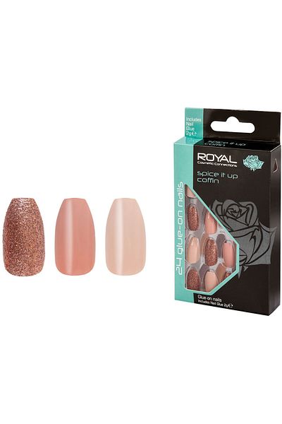 Royal Set de 24 de vârfuri de unghii ROYAL Glue-On, Coffin Spice It Up, Lipici inclus 3 g