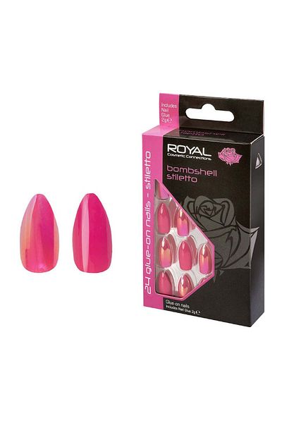 Royal Set de 24 de vârfuri de unghii ROYAL Glue-On, Stiletto Bombshell, Lipici inclus 3 g