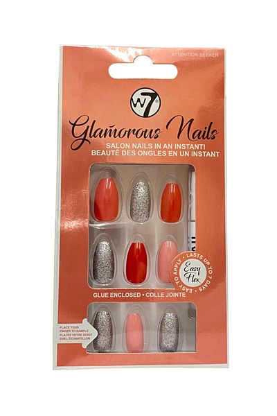 w7 Kit unghii false Glamorous Nails 24, Attention Seeker, cu lipici și pilă de unghii incluse