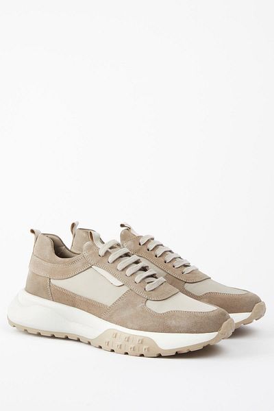 Galliano Shoes Salerno Genuine Leather Beige Suede Parachute Fabric Eva Ready Sole Sneaker