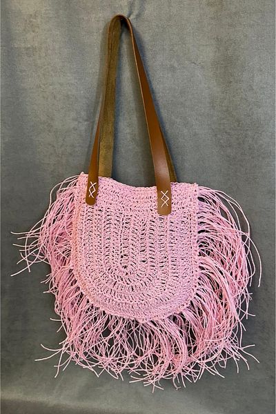 Uretti - Ayşe 4723 Hand Knitted Tasseled Paper Thread Women's Shoulder Bag