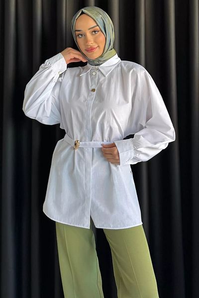 julude Πουκάμισο Hijab με λευκή ζώνη μέσης