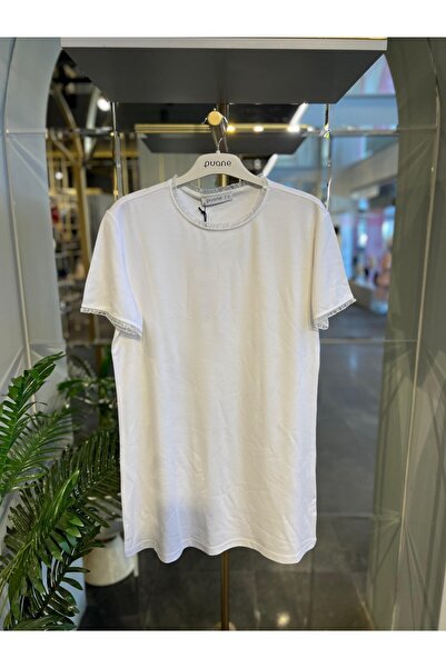 Puane - YAKA VE KOL DETAYLI BEYAZ T-SHIRT
