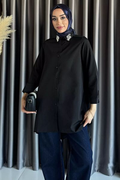 julude Black Collar Stone Detailed Hijab Tunic
