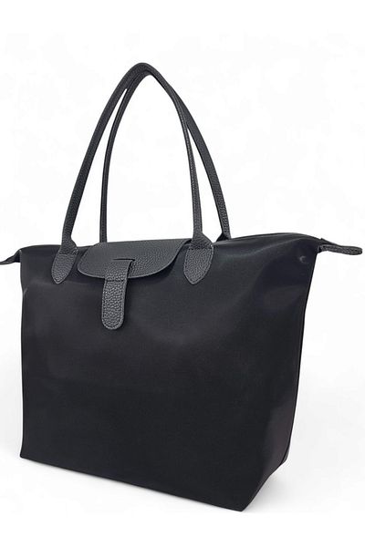 Evident Black Satin Soft Textured Lightweight Tote Women's Shoulder Bag