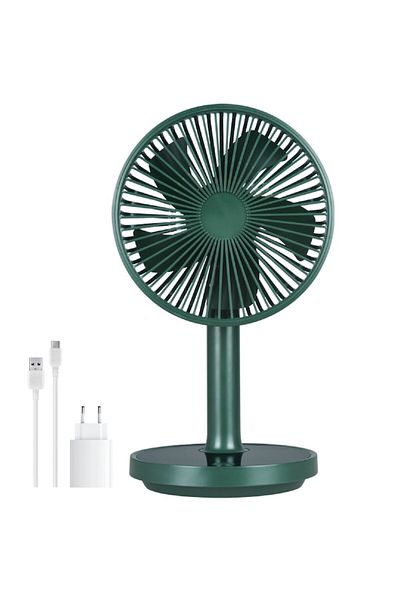 İdeas4comfort Ventilator de birou portabil, 5 W, braț reglabil, baterie de 2000 mAh, bază LED, reîncărcabil prin USB, mufă inclusă