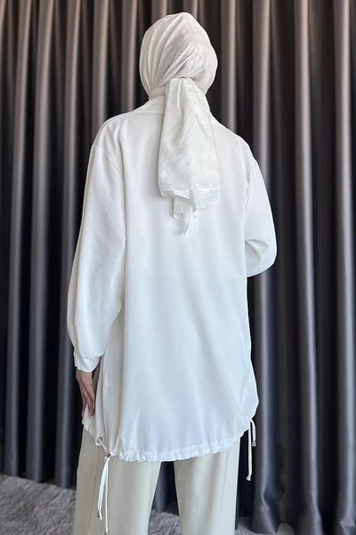 julude Κρεμ γιακά με κορδόνια μανίκι Απολέτες Hijab Cap
