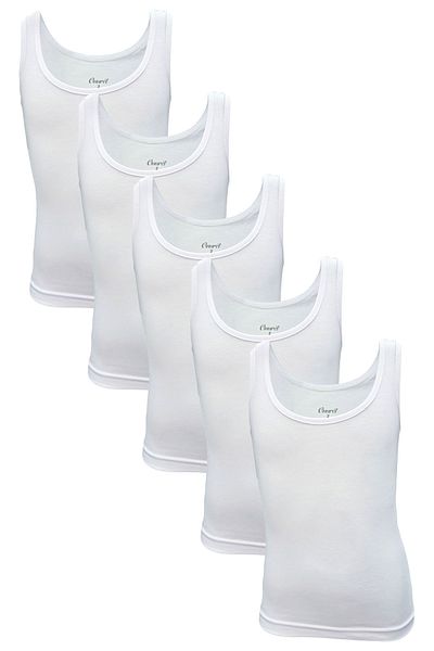 Onurel 5-Piece Girl's White Wide Strap Lycra Plain Patternless Undershirt