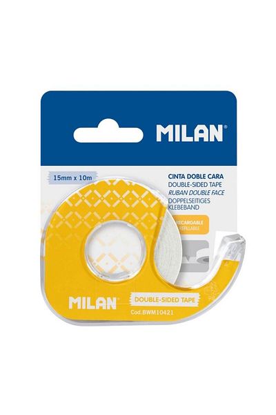 Milan Bandă adezivă dublă cu suport, 15 mm x 10 m, transparentă