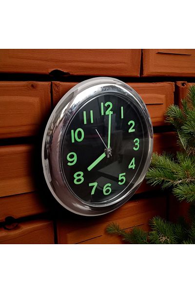 Bahat Phosphorescent Chrome Metallic Look Silver Color Small Wall Clock Diameter 25 cm