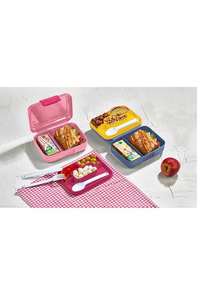 Leony 2 Tier Lunch Box - with Spoon, Fork, Knife - 5 Compartments - School Storage Container-Lunch Box