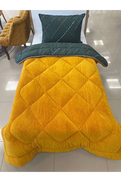 Sudemhome Single Double Sided Luxury Welsoft Elite Quilt Soft Fleece Quilt Pillow Case Reflection Mustard