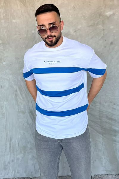 MİSHAR İTALİA Tricou alb pentru bărbați cu garnitură de culoare