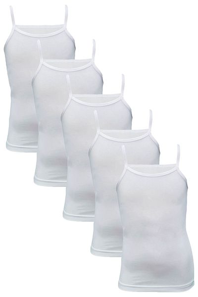 Onurel 5-Piece Girl's White String Strap Lycra Plain Patternless Undershirt