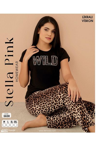 STELLAPİNK Stella Pink Black Pajamas Bottom Top Pajama Sets 5830
