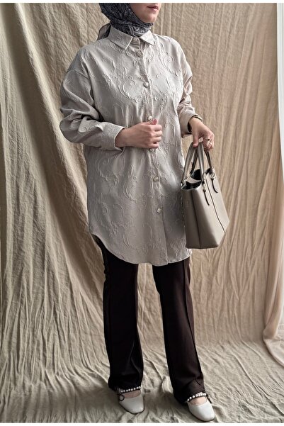 Mina Terzi&Butik Embossed Jacquard Gold Button Shirt