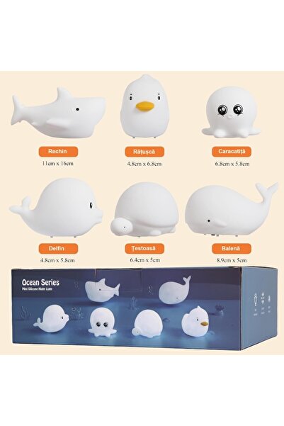 İdeas4comfort Set 6 jucarii de baie pentru bebelusi, silicon, lumini LED 8 culori, senzor touch, baterii LR44 incl