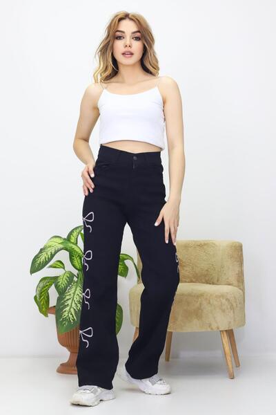 The Velavois Pantaloni de denim cu detaliu panglică pentru femei