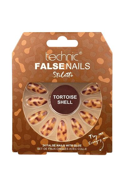 TECHNIC Set de 24 de unghii false cu lipici inclus Unghii false Technic, Stiletto, Model carapace de broască țestoasă