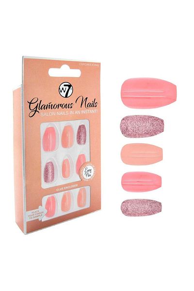 w7 Kit unghii false Glamorous Nails 24, glazură tip cupcake, cu lipici și pilă de unghii incluse