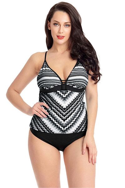 WildFashion Two-piece tankini swimsuit with monochrome top and classic panties SW1451-1122