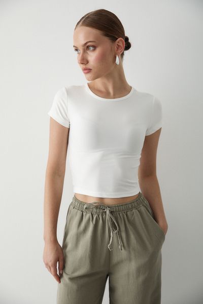 Laluvia Λευκή Crop Μπλούζα - 1182