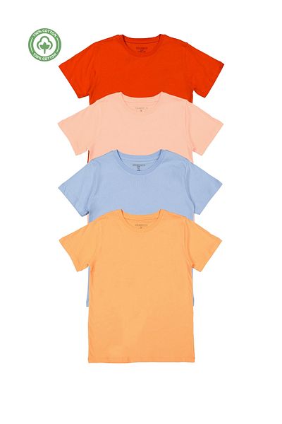 Divonette Girls Boys Unisex Kids Set of 4 Plain Short Sleeve T-Shirts - Children's Clothing