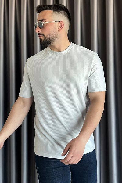 MİSHAR İTALİA Γκρι ανδρικό μπλουζάκι με λαιμόκοψη με μοτίβο